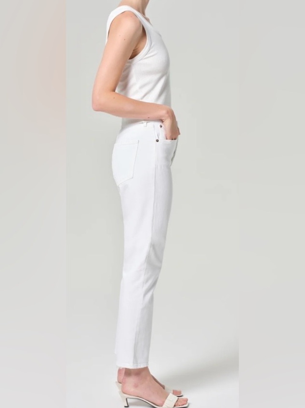 #205- NEW Agolde Riley High Rise White Straight Crop - Comfort Stretch Jeans - Picture 4 of 15